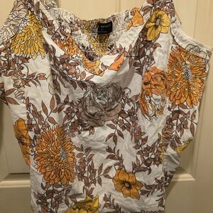 Lane Bryant Women's Floral Blouse - White, Yellow, and Brown